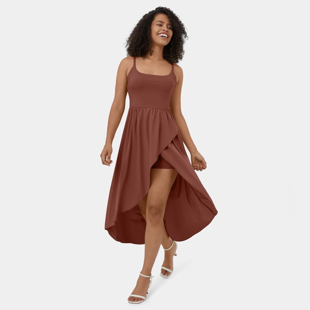 Breezeful Backless High Low 2-Piece Side Pocket Flowy Midi Dress in Sequioa